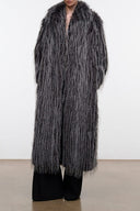 Castello coat in dark textured shag, long open-front with fringe sleeves