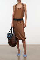 Silk skirt with gathered waistband and draped hem, dark brown
