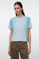 Light blue crewneck short-sleeve tee with straight hem