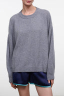 SERRANO cashmere relaxed crew sweater in ash gray, ribbed crew neck and cuffs