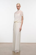 Ivory VIVIANA maxi dress with mock neck and draped sheer sleeves