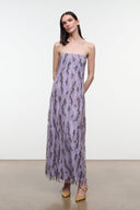 Lilac strapless maxi dress with black speckled print, front full view