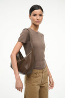 Large demy shoulder bag in espresso brown with side handle and wide strap