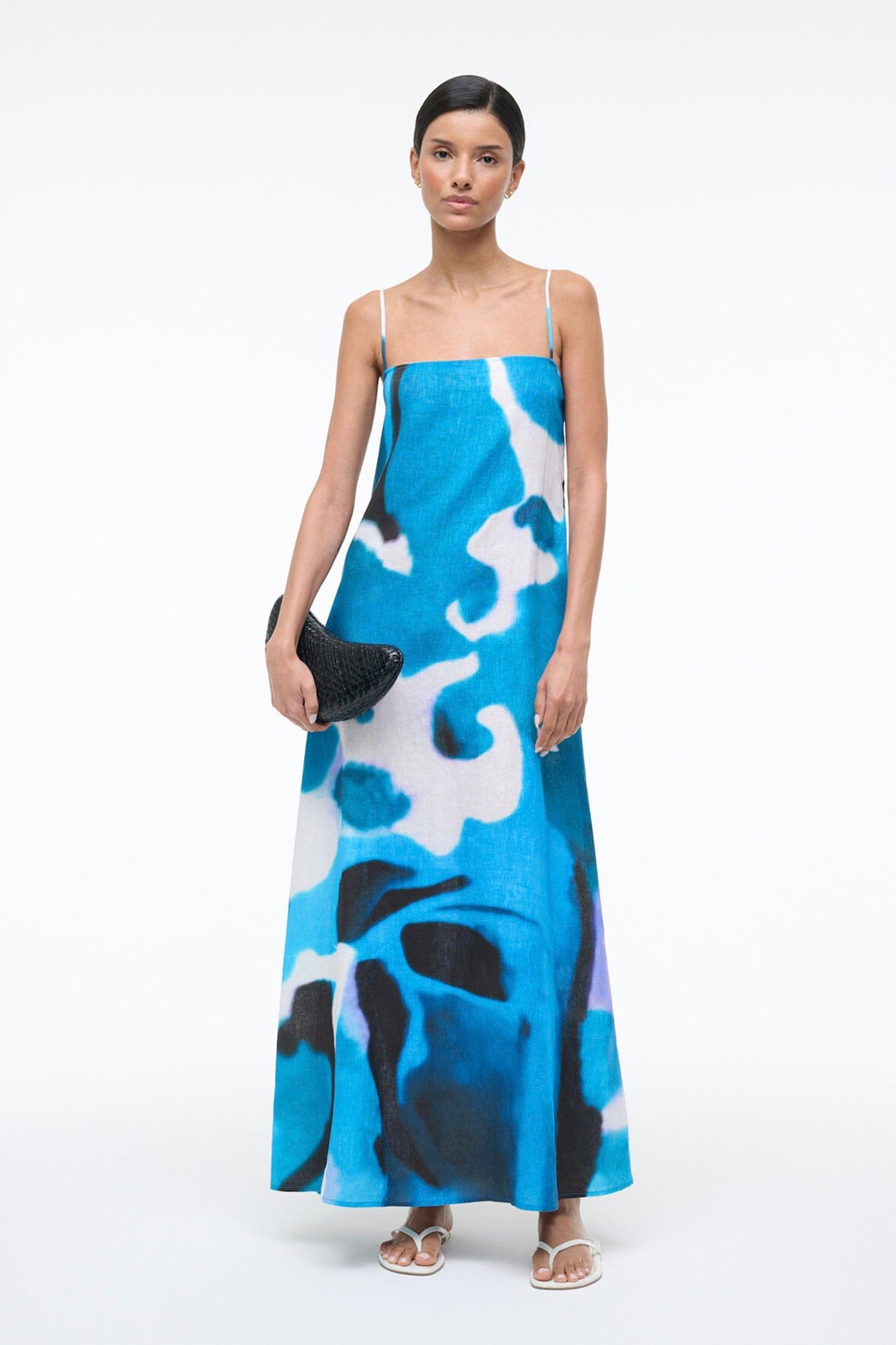 STAUD LAURA LINEN DRESS BLUE HAZE STAUD LAURA LINEN DRESS BLUE HAZE