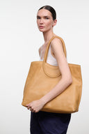 Cashew tan North-south tote bag with wide base and double top handles