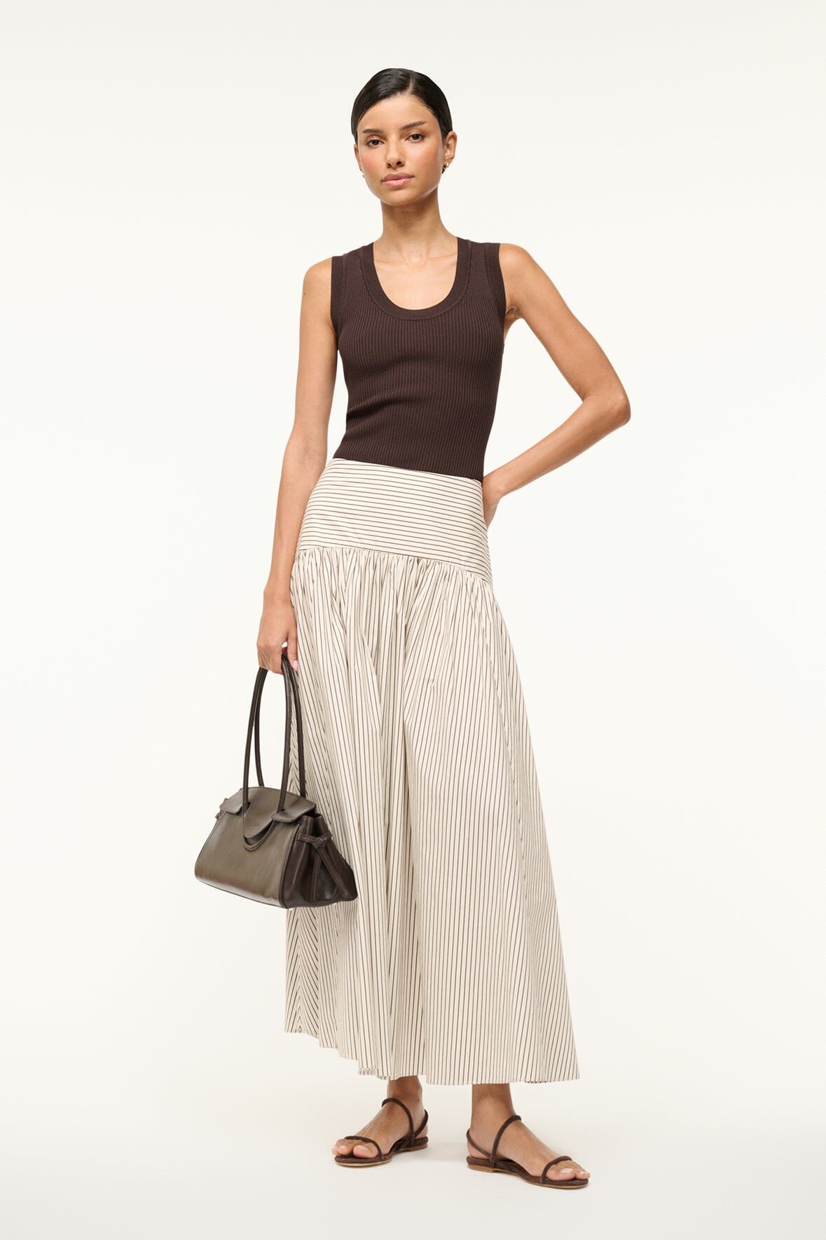 Image PROCIDA SKIRT | IVORY DARK OAK MICRO STRIPE 1 of 8 and Clicking this image will trigger a zoom pop-up