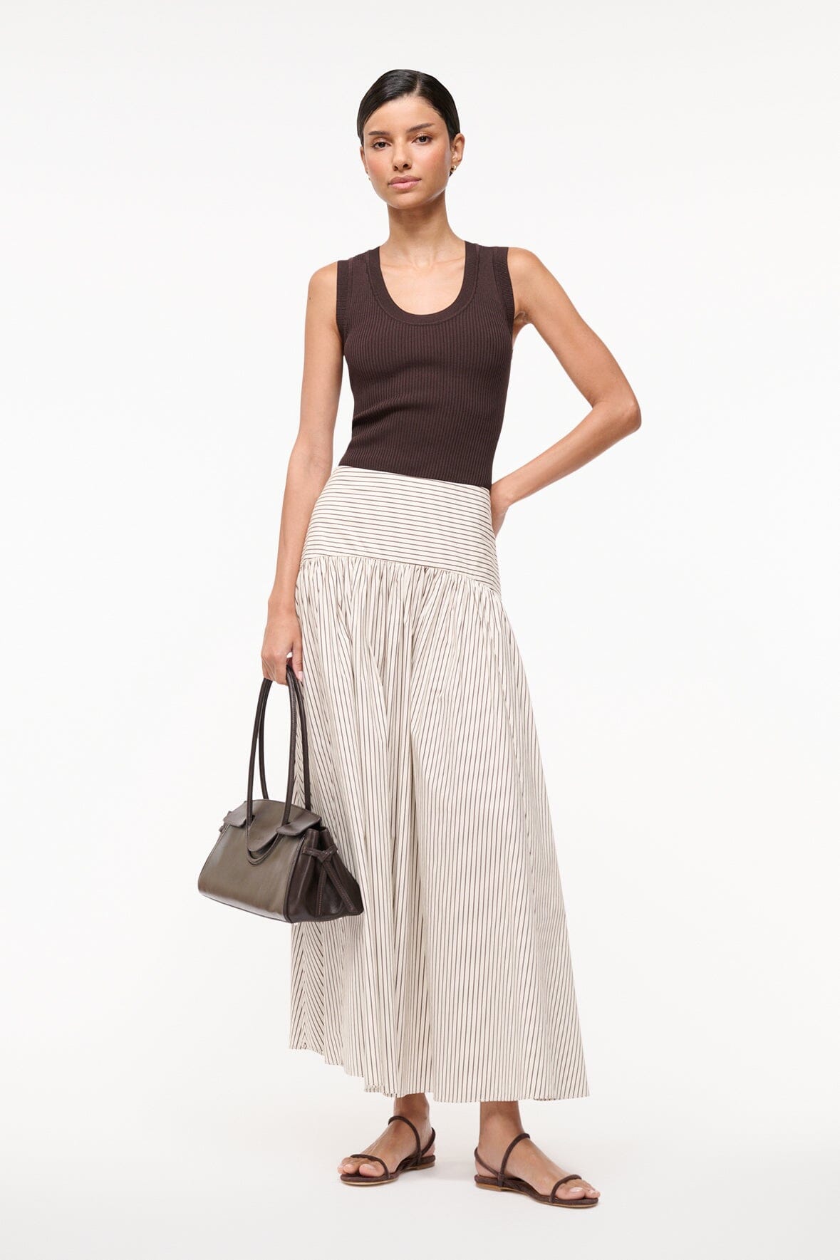 Image PROCIDA SKIRT | IVORY DARK OAK MICRO STRIPE 1 of 7 and Clicking this image will trigger a zoom pop-up