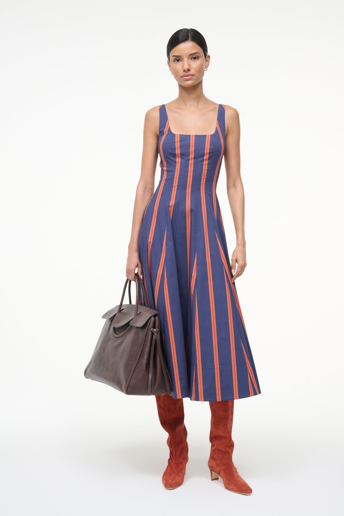 STAUD, Wells Dress in Railroad Stripe, Size 16
