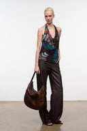 Espresso brown distressed leather hobo bag with wide opening and short handle