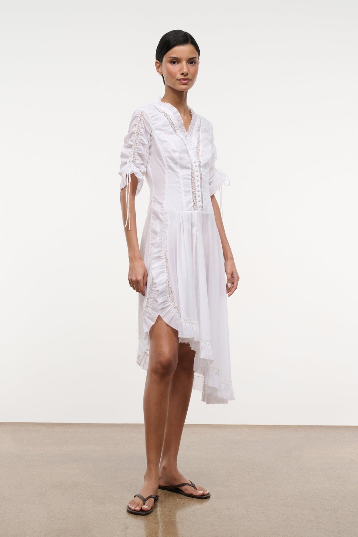 staud kristina dress ivory Staud Kristina Pleated Cotton Maxi Dress - Ivory