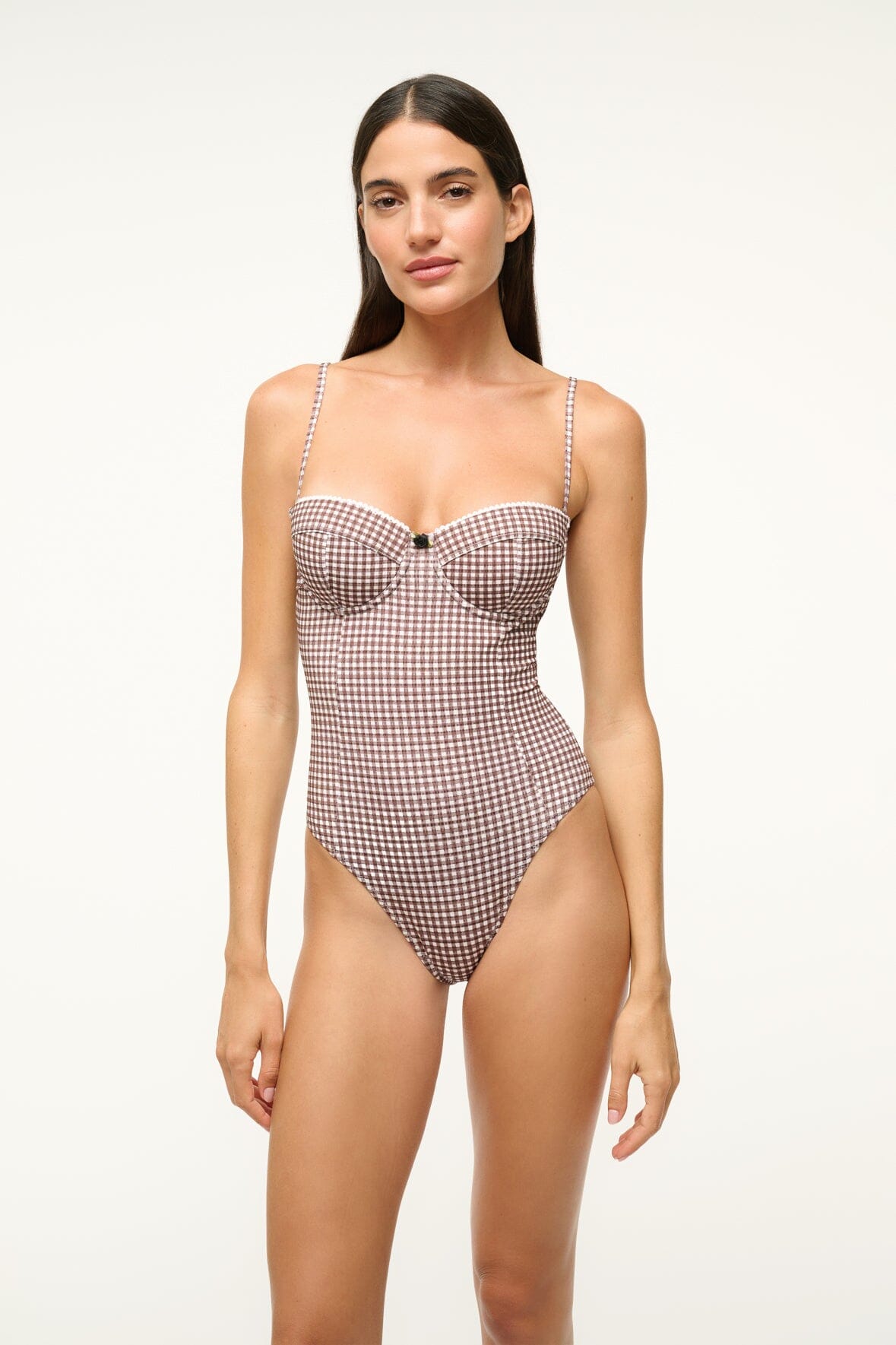 Image MAEVE ONE PIECE | DARK CHOCOLATE MICRO CHECK 3 of 6 and Clicking this image will trigger a zoom pop-up