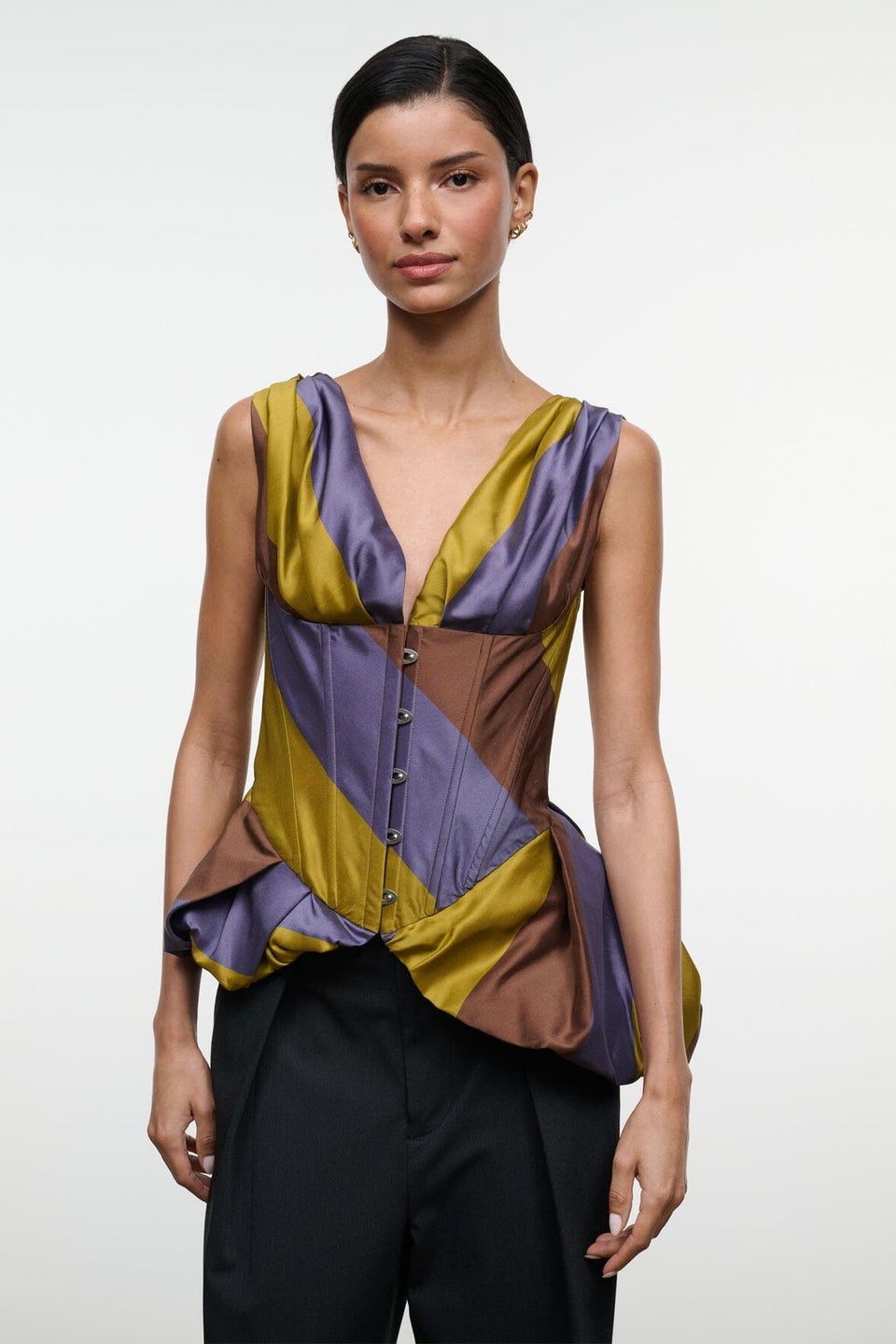Staud Fabianne Silk Top in Sienna Stripe