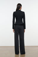 Tailored wide-leg pants, back view with clean yoke and long straight legs