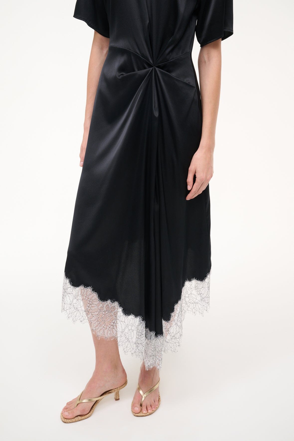 staud black lace dress STAUD Nadia Lace-Trim Mini Dress in Black