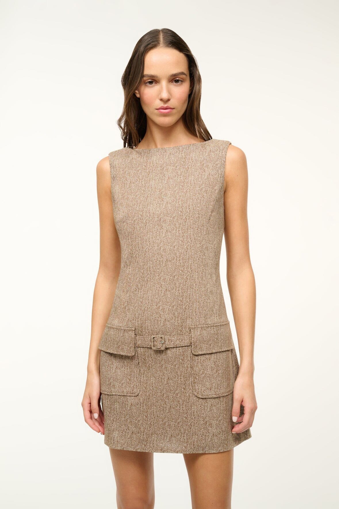 Image SHEILA DRESS | MOCHA HERRINGBONE 2 of 5 and Clicking this image will trigger a zoom pop-up