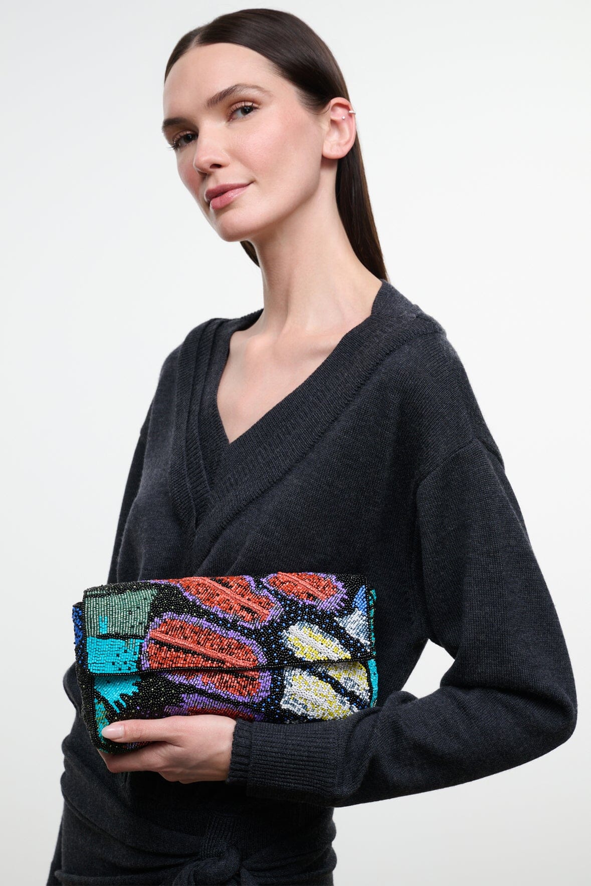 STAUD TIMMY CONVERTIBLE SHOULDER BAG BUTTERFLY CHROME