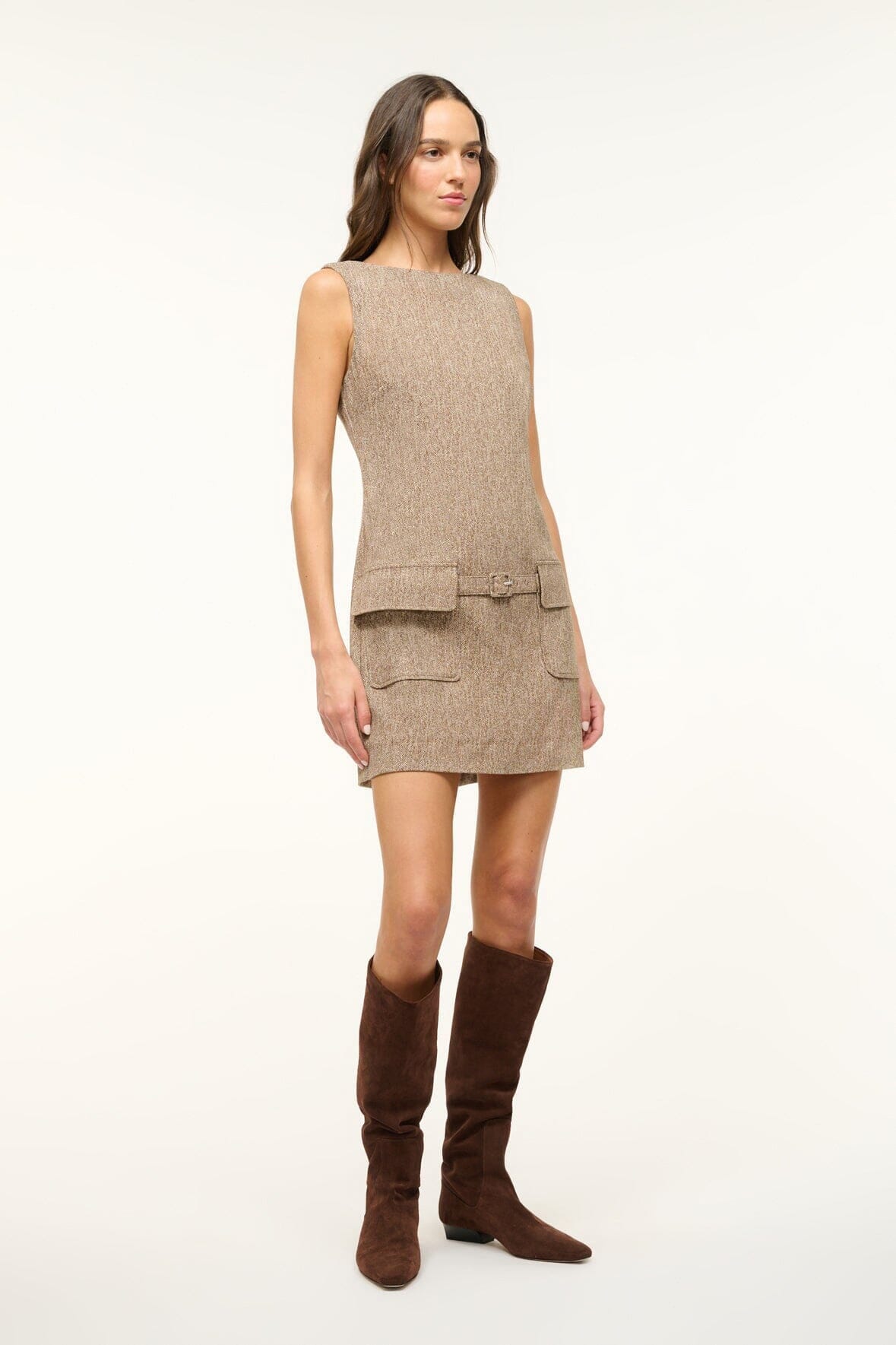 Image SHEILA DRESS | MOCHA HERRINGBONE 3 of 5 and Clicking this image will trigger a zoom pop-up