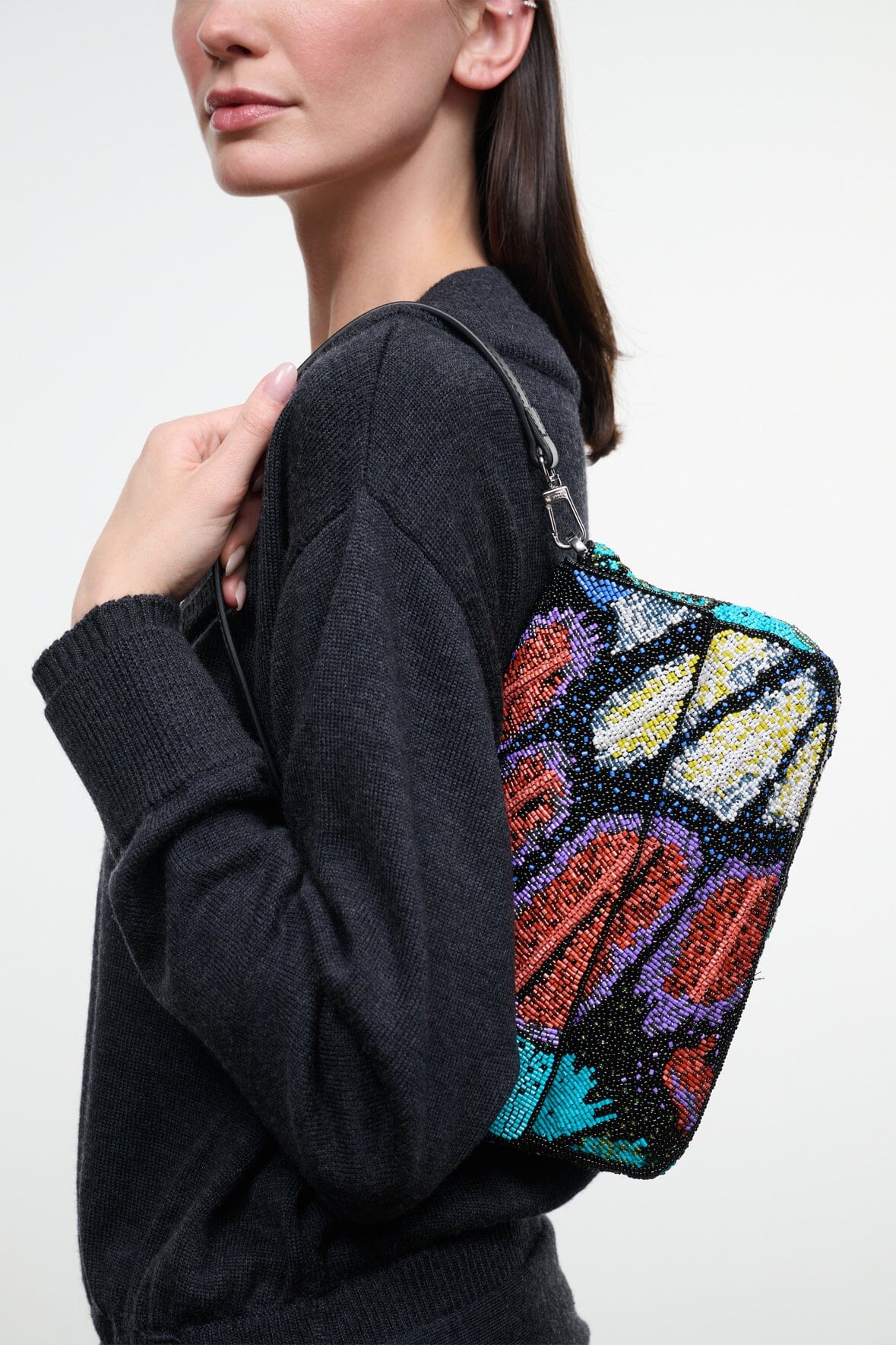 STAUD TIMMY CONVERTIBLE SHOULDER BAG BUTTERFLY CHROME