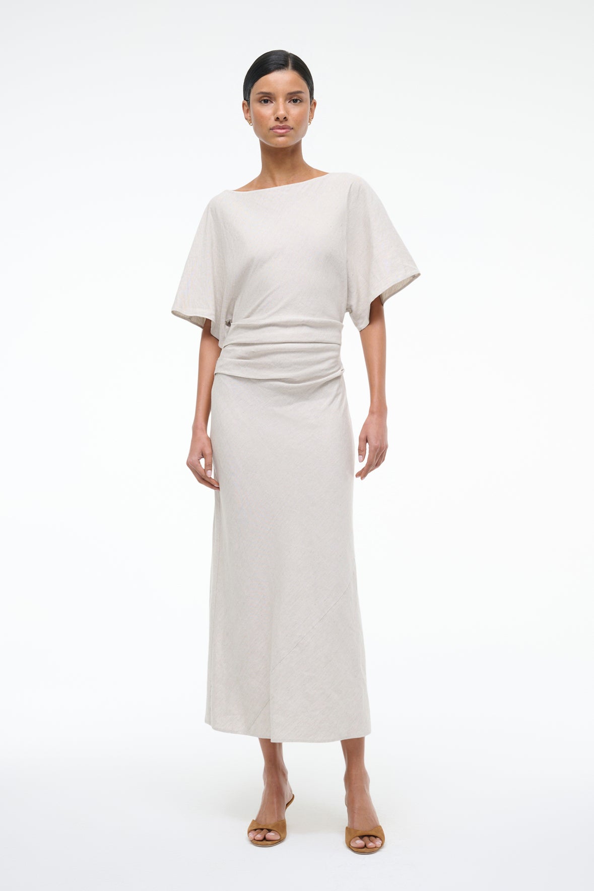 Image AMELIE LINEN MIDI DRESS | NATURAL 3 of 6 and Clicking this image will trigger a zoom pop-up
