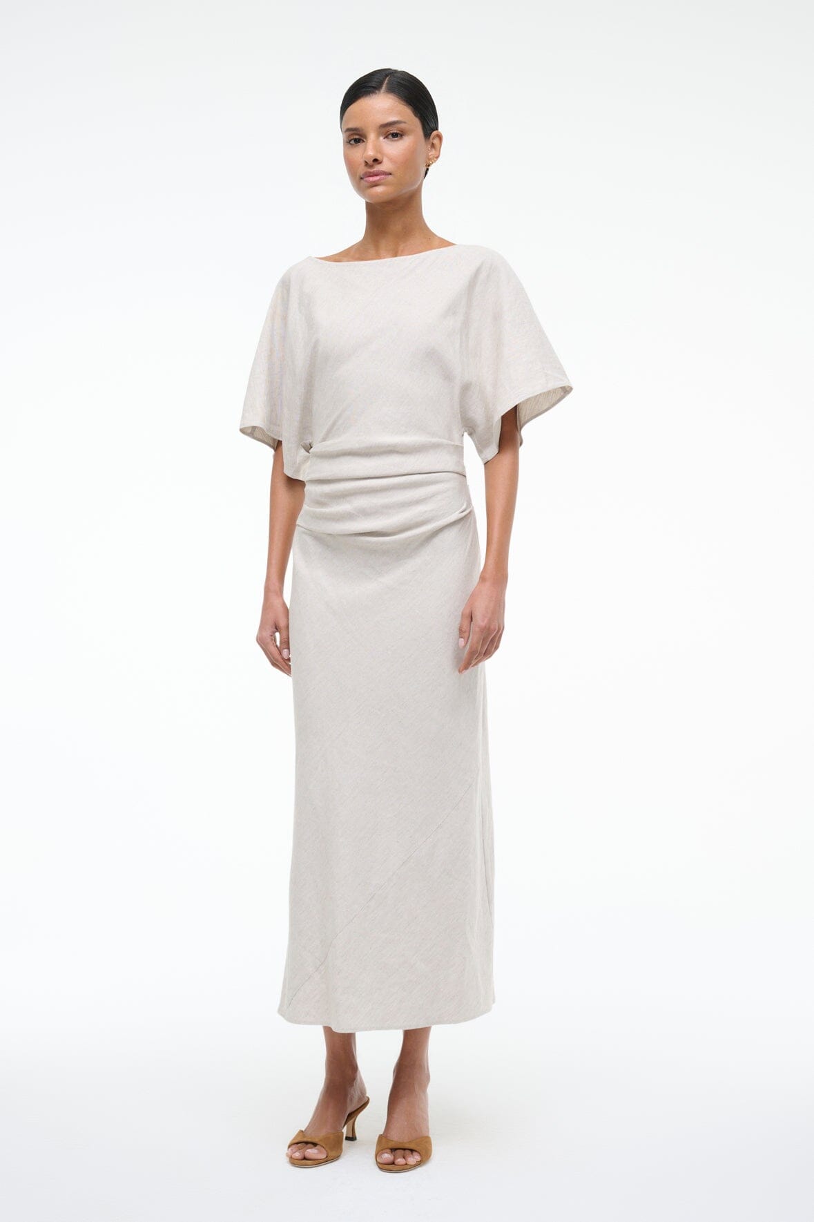 staud amelie midi dress ivory STAUD, Amelie Linen Dress in Natural, Size Small