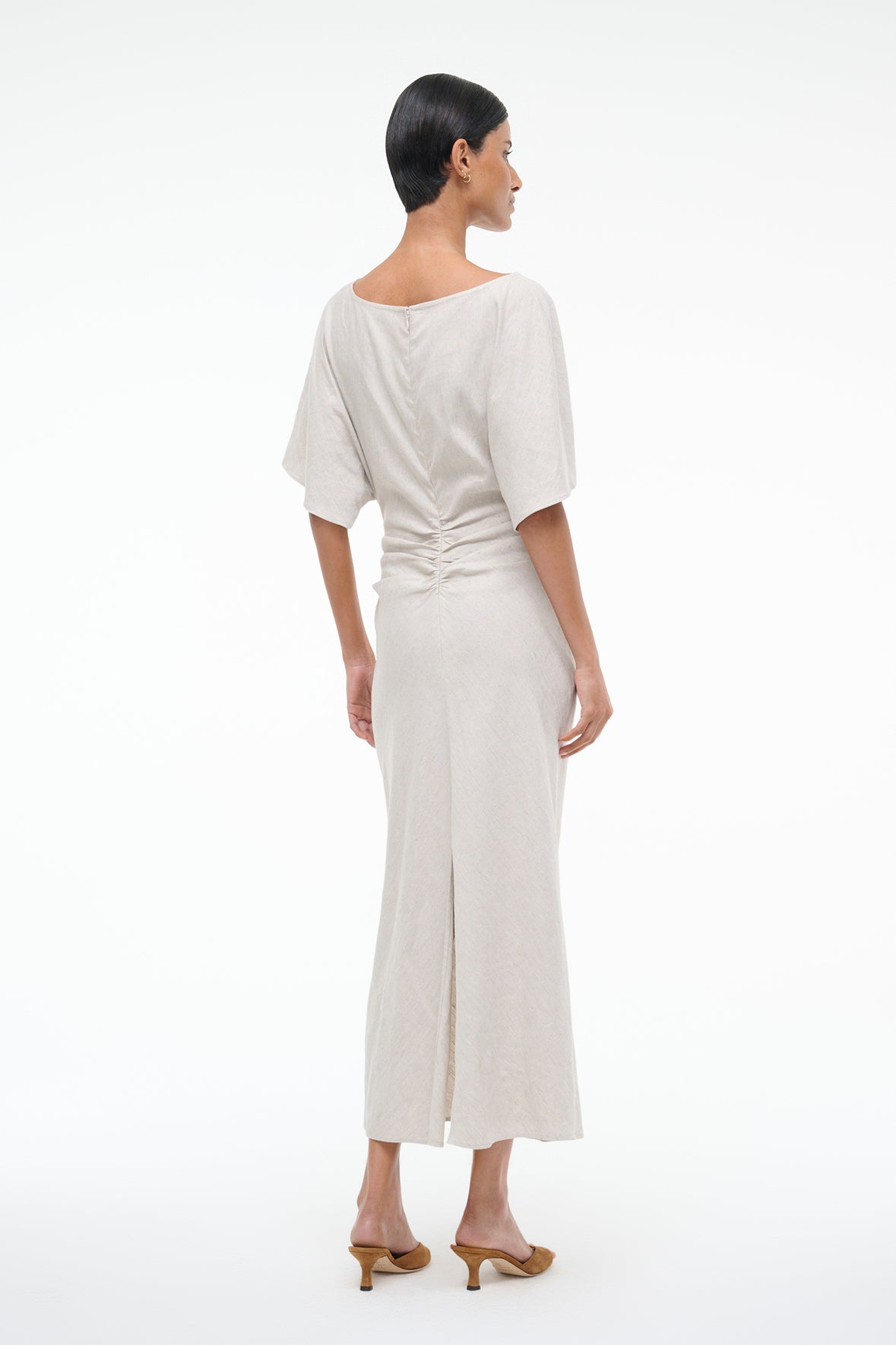 Image AMELIE LINEN MIDI DRESS | NATURAL 5 of 6 and Clicking this image will trigger a zoom pop-up