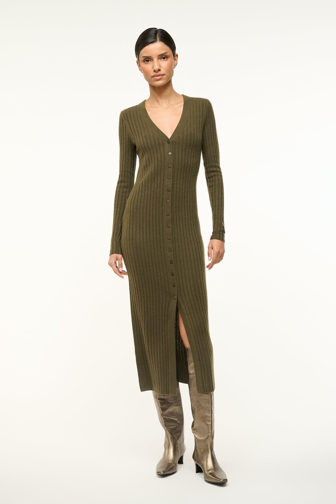 Image SHOKO CASHMERE SWEATER | DARK OLIVE 1 of 5 and Clicking this image will trigger a zoom pop-up