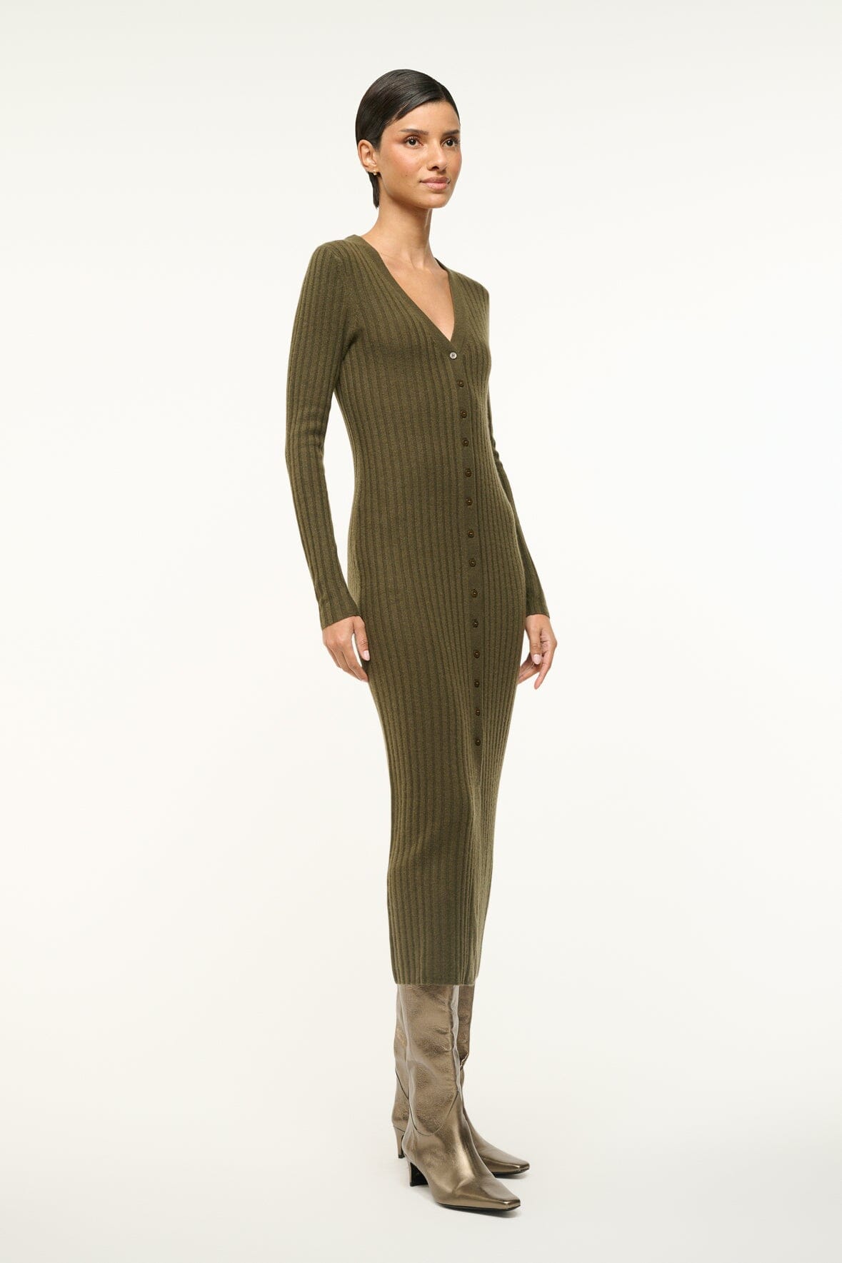 Image SHOKO CASHMERE SWEATER | DARK OLIVE 2 of 5 and Clicking this image will trigger a zoom pop-up