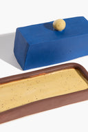 COLORBLOCK BUTTER DISH | BROWN AND BLUE GLAZE BROWN AND BLUE GLAZE