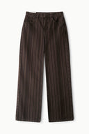Relaxed jeans in dark espresso stripes, wide-leg fit with button closure