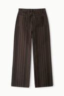 Relaxed dark espresso-striped jeans with straight wide legs and elastic waistband