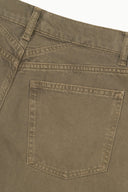 Greige jeans back pocket with contrast-stitched patch