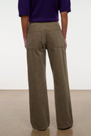 Taupe jeans with belt loops, zip fly, and stitched front pocket openings