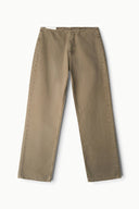 Greige KAI jeans with straight legs, button fly, and belt loops