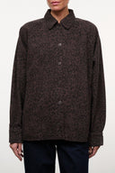 Myles shirt jacket with dark brown leopard pattern, button-down point collar