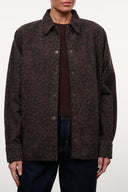 Myles shirt jacket in dark brown leopard print, button front, long sleeves