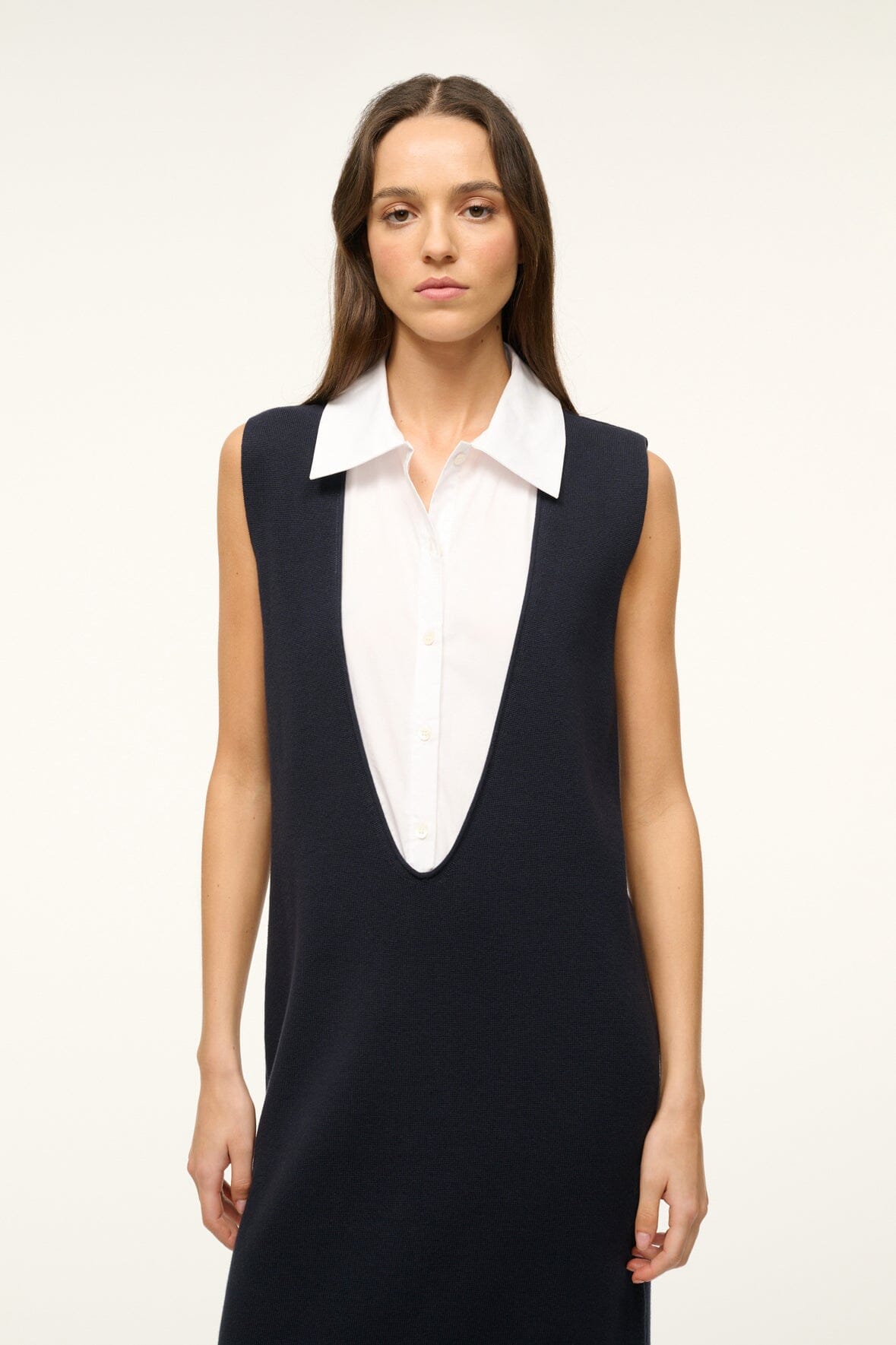 Image LESLIE DRESS | NAVY WHITE 4 of 5 and Clicking this image will trigger a zoom pop-up