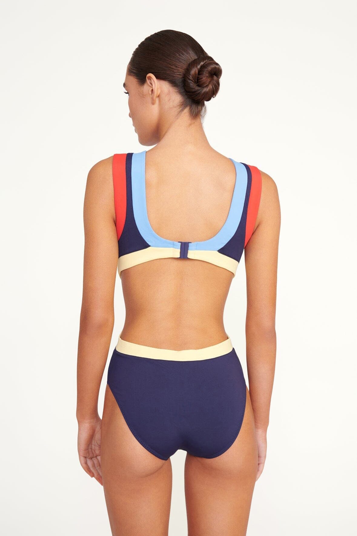 ワンピース yilon DOLCE CHECK OP navy Women's Aquashape Navy Color Blocked High Neck Moderate One