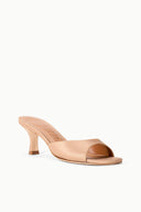 Cashew open-toe mule sandal with block heel and wide crossover band