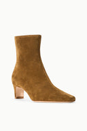 Cigar suede ankle boot with mid-height shaft and low block heel