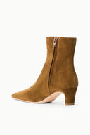 Cigar suede ankle boot with side zipper and low block heel