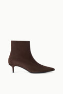 SEBASTIAN AKL suede ankle boot in dark espresso with a kitten heel and sleek toe