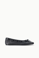 Black leather flat loafers with bow at vamp, low-profile sole