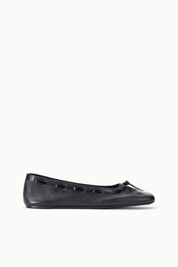 Black leather flat loafers with bow at vamp, low-profile sole