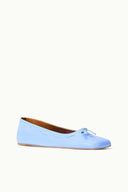 Light blue flat ballet flats with bow detail and textured upper stitching