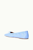 Light blue flat ballet flats, side profile with bow detail