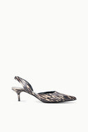 Slingback pointed-toe heels in black and beige quill-pattern leather