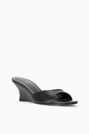 Black wedge slide sandal with single wide strap across the toe
