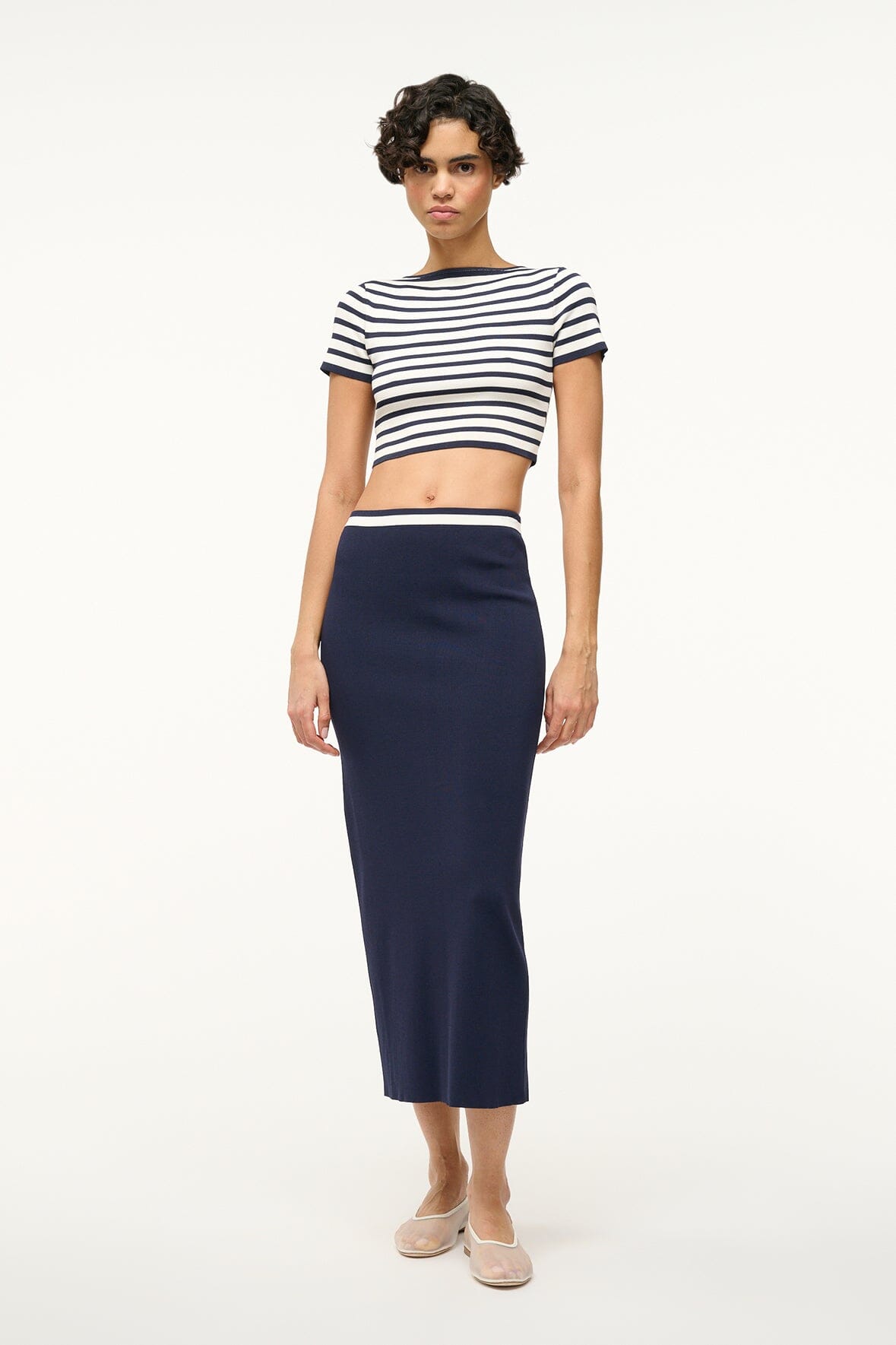 SWIRLING SKIRT NAVY WHITE