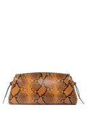 Snakeskin-pattern soft clutch with zip top and side straps