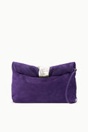 Purple cuff clutch with silver clasp and side wrist strap